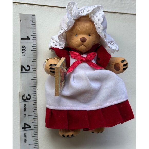 Tan Bear Figurine w/Bonnet Cloth Outfit and Storybook 4.5" Tall (READ) - Picture 7 of 15